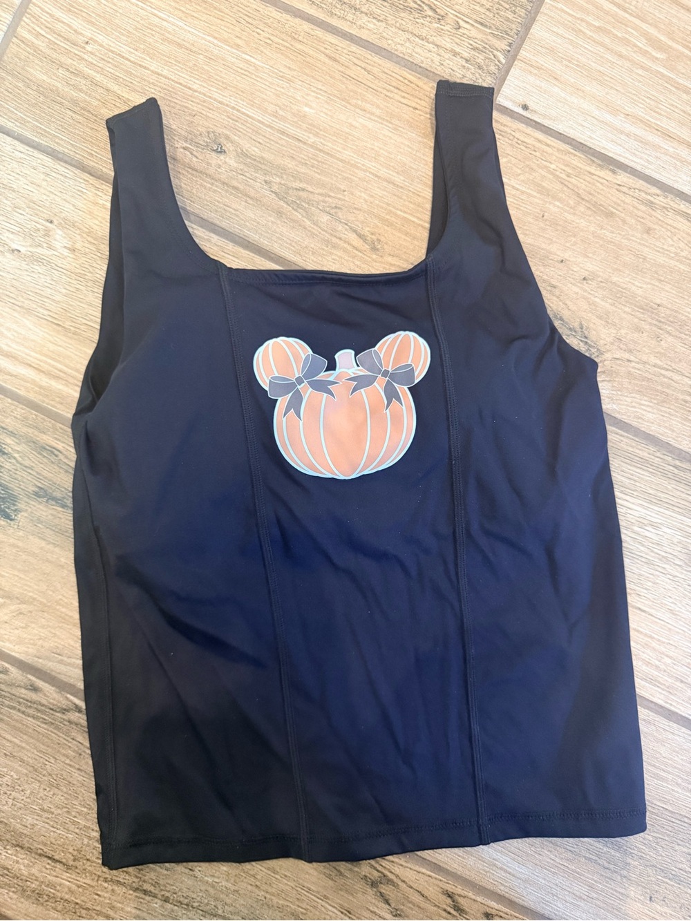 Black Women's Bodysuit Tank with Orange Pumpkin Graphic